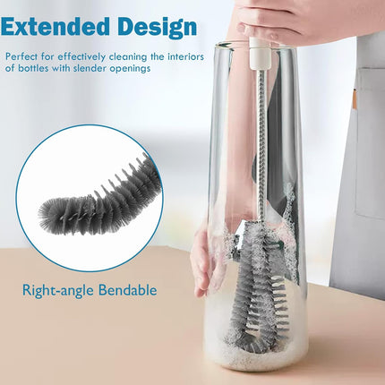 15.7" (40cm) Flexible Long Black Bottle Cleaning Brush for Kitchen and Dining - Perfect for Baby Bottles, Sports Bottles, Glassware, Mugs, Jars, and Stemware (2-pc).