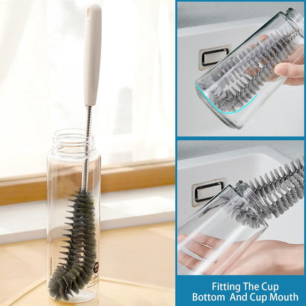 15.7" (40cm) Flexible Long Black Bottle Cleaning Brush for Kitchen and Dining - Perfect for Baby Bottles, Sports Bottles, Glassware, Mugs, Jars, and Stemware (2-pc).