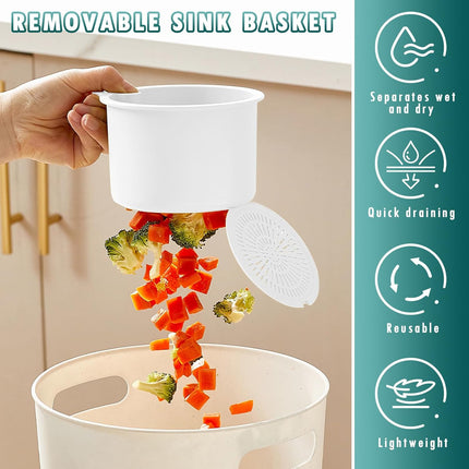 Sink Strainer Basket, Hang on Faucet Kitchen Sink Drain Basket, With Push to Empty & Detachable Fast-Drain Mesh, Multifunctionfor Kitchen Tools for Food Waste Removal & Veggie Washing (white).