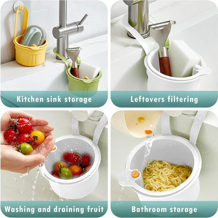 Sink Strainer Basket, Hang on Faucet Kitchen Sink Drain Basket, With Push to Empty & Detachable Fast-Drain Mesh, Multifunctionfor Kitchen Tools for Food Waste Removal & Veggie Washing (white).