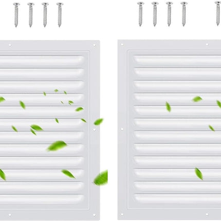 2 Pack 10x10 Inch Aluminum Gable Vent,Attic Vent White Gable Vent, Flat Square Air Vent Louver with Insect Screen Vent Grille for Exterior Door House Attic Garage Ceiling (10 x 10 Inch).