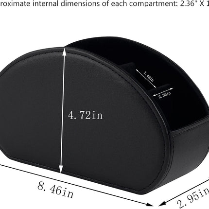Tv Remote Holder Tray with 5 Compartments,PU Leather Remote Control Holder/Caddy Nightstand Decoration,Placed Media Remote Storage Box/Glasses/Makeup Brush/Office Products/Desktop Organizer (Black).