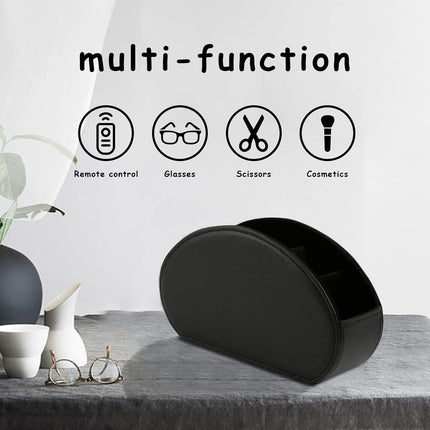 Tv Remote Holder Tray with 5 Compartments,PU Leather Remote Control Holder/Caddy Nightstand Decoration,Placed Media Remote Storage Box/Glasses/Makeup Brush/Office Products/Desktop Organizer (Black).