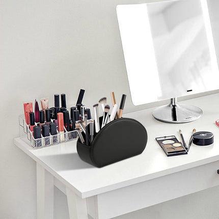 Tv Remote Holder Tray with 5 Compartments,PU Leather Remote Control Holder/Caddy Nightstand Decoration,Placed Media Remote Storage Box/Glasses/Makeup Brush/Office Products/Desktop Organizer (Black).
