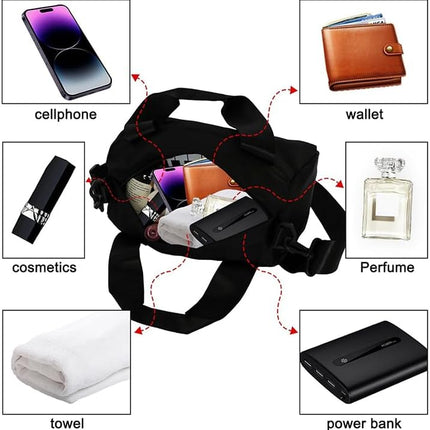 Mini Gym Bag for Women & Men Adjustable Small Duffle Bag with Detachable Strap, Waterproof Gym Tote with Wet Compartment, Portable Fitness Shoulder Bag for Sports & Travel (Black).
