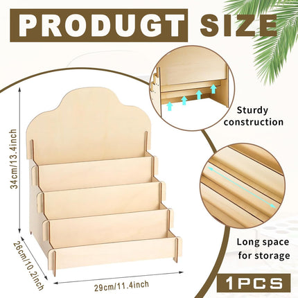 Greeting Card Display Stands 4Tier Durable Wooden Stickers Display Risers Multipurpose Portable Blank Retail Display Shelves Card Display Rack for Greeting Card Photos Postcard Literature (1).