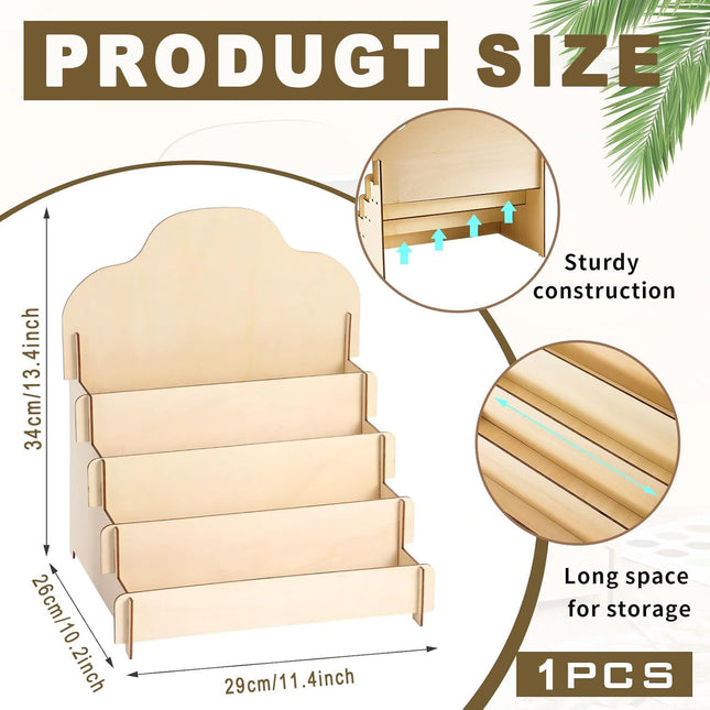 Greeting Card Display Stands 4Tier Durable Wooden Stickers Display Risers Multipurpose Portable Blank Retail Display Shelves Card Display Rack for Greeting Card Photos Postcard Literature (1).
