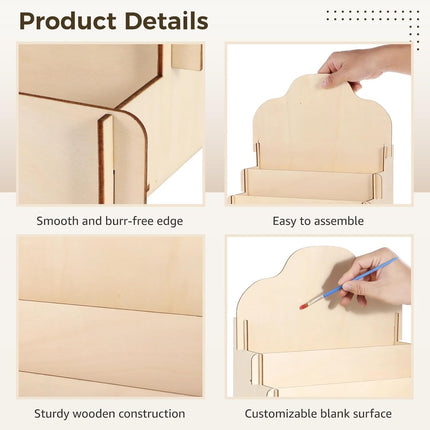 Greeting Card Display Stands 4Tier Durable Wooden Stickers Display Risers Multipurpose Portable Blank Retail Display Shelves Card Display Rack for Greeting Card Photos Postcard Literature (1).