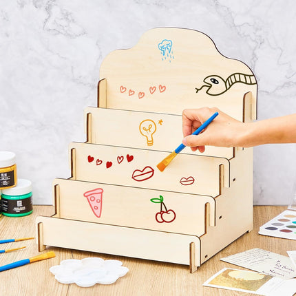 Greeting Card Display Stands 4Tier Durable Wooden Stickers Display Risers Multipurpose Portable Blank Retail Display Shelves Card Display Rack for Greeting Card Photos Postcard Literature (1).