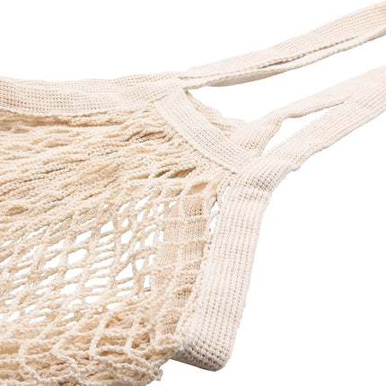 [2 Pack] Premium Mesh Grocery Bags, Reusable Produce Bags, Long Handle Net Tote Bags, 100% Cotton String Bags, Fruit and Vegetable Bags, Beige (Portable/Washable/Durable), Beige, One Size.