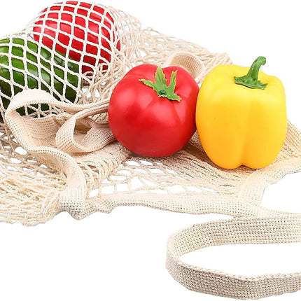 [2 Pack] Premium Mesh Grocery Bags, Reusable Produce Bags, Long Handle Net Tote Bags, 100% Cotton String Bags, Fruit and Vegetable Bags, Beige (Portable/Washable/Durable), Beige, One Size.