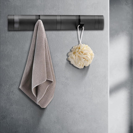 Coat Rack Wall Mount, Heavy Duty Aluminum Coat Hooks, Self-Adhesive Wall Hooks Stylish and Sleek, Coat Hanger with 5 Retractable Hooks for Hanging Coats, Hat, Towel, Backpack, Jacket (Black).