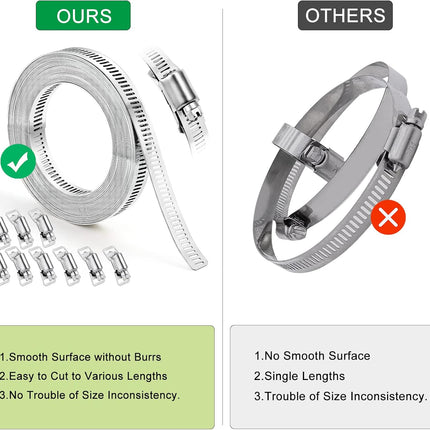 Hose Clamp, DIY 20 FT Metal Strapping with Holes + 9 Fasteners, Hose Clamps Stainless Steel, Large Adjustable Worm Gear Hose Clamps Pipe Clamps Band Clamp for Pipe Automotive Mechanical Applications.