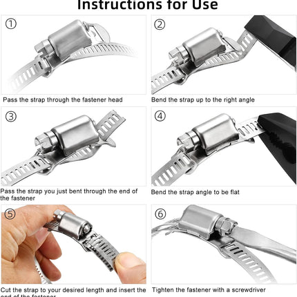 Hose Clamp, DIY 20 FT Metal Strapping with Holes + 9 Fasteners, Hose Clamps Stainless Steel, Large Adjustable Worm Gear Hose Clamps Pipe Clamps Band Clamp for Pipe Automotive Mechanical Applications.