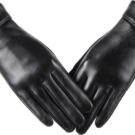 Womens Winter Leather Gloves Touch Screen Wool Lined Windproof Warm Suede Fashion Dress Gloves.