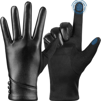 Womens Winter Leather Gloves Touch Screen Wool Lined Windproof Warm Suede Fashion Dress Gloves.