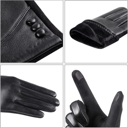 Womens Winter Leather Gloves Touch Screen Wool Lined Windproof Warm Suede Fashion Dress Gloves.