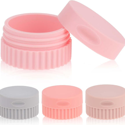 Travel Containers for Toiletries - 4 Pcs Small Silicone Cream Jars 0.68 oz/20 ml, Leak-proof Essentials With Lid for Cosmetic Face Body Cream (Pink).