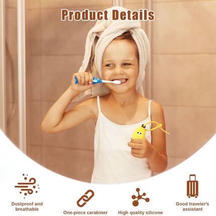 2PCS Banana Toothbrush Case, Portable Toothbrush Holder with Silicone Toothpaste Dispenser, Compact Hanging Travel Organizer for Home Camping Outdoor (Yellow).