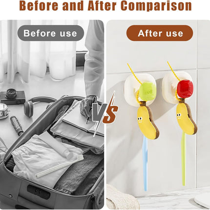 2PCS Banana Toothbrush Case, Portable Toothbrush Holder with Silicone Toothpaste Dispenser, Compact Hanging Travel Organizer for Home Camping Outdoor (Yellow).