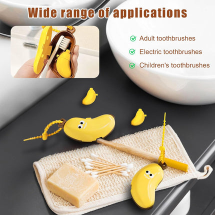 2PCS Banana Toothbrush Case, Portable Toothbrush Holder with Silicone Toothpaste Dispenser, Compact Hanging Travel Organizer for Home Camping Outdoor (Yellow).
