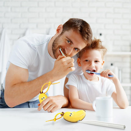 2PCS Banana Toothbrush Case, Portable Toothbrush Holder with Silicone Toothpaste Dispenser, Compact Hanging Travel Organizer for Home Camping Outdoor (Yellow).