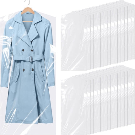 30 Pack Clear Garment Bags, 23.6 x 59.1 Inch Plastic Garment Bags Dustproof, Long Clothes Covers, Waterproof Suit Cover Bag, Moth Proof Coat Bag for Shirts Gowns Dresses.