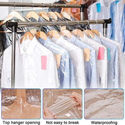 30 Pack Clear Garment Bags, 23.6 x 59.1 Inch Plastic Garment Bags Dustproof, Long Clothes Covers, Waterproof Suit Cover Bag, Moth Proof Coat Bag for Shirts Gowns Dresses.