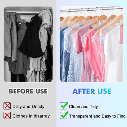 30 Pack Clear Garment Bags, 23.6 x 59.1 Inch Plastic Garment Bags Dustproof, Long Clothes Covers, Waterproof Suit Cover Bag, Moth Proof Coat Bag for Shirts Gowns Dresses.