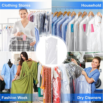 30 Pack Clear Garment Bags, 23.6 x 59.1 Inch Plastic Garment Bags Dustproof, Long Clothes Covers, Waterproof Suit Cover Bag, Moth Proof Coat Bag for Shirts Gowns Dresses.