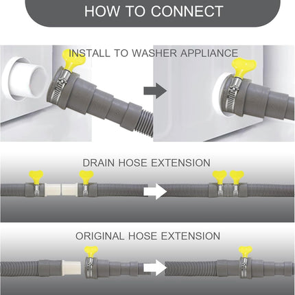10 feet (3 Meters) Hose Universal Washing Machine Drain Hose Flexible Dishwasher Drain Hose Extension Corrugated Washer Discharge Hose Kit.