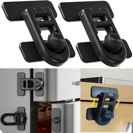 2-Pack Refrigerator Lock Baby Proofing for Cabinet Door Drawer Freezer RV Oven Cupboard Closet Kitchen, 90 Degree Fridge Latches Petproof Childproof for Toddler Cat, Strong Adhesive No Drill.