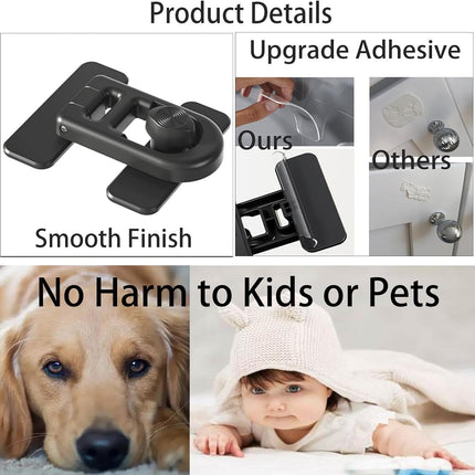 2-Pack Refrigerator Lock Baby Proofing for Cabinet Door Drawer Freezer RV Oven Cupboard Closet Kitchen, 90 Degree Fridge Latches Petproof Childproof for Toddler Cat, Strong Adhesive No Drill.