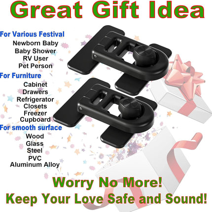 2-Pack Refrigerator Lock Baby Proofing for Cabinet Door Drawer Freezer RV Oven Cupboard Closet Kitchen, 90 Degree Fridge Latches Petproof Childproof for Toddler Cat, Strong Adhesive No Drill.