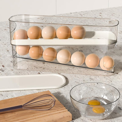 Egg Storage for Fridge, Space-Saving Rolling Eggs Dispenser for Refrigerator Storage, Made of Sturdy, Clear PTE Material, Holds 12 Large Eggs.
