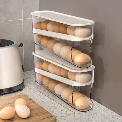 Egg Storage for Fridge, Space-Saving Rolling Eggs Dispenser for Refrigerator Storage, Made of Sturdy, Clear PTE Material, Holds 12 Large Eggs.
