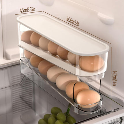 Egg Storage for Fridge, Space-Saving Rolling Eggs Dispenser for Refrigerator Storage, Made of Sturdy, Clear PTE Material, Holds 12 Large Eggs.