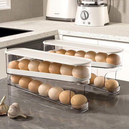 Egg Storage for Fridge, Space-Saving Rolling Eggs Dispenser for Refrigerator Storage, Made of Sturdy, Clear PTE Material, Holds 12 Large Eggs.