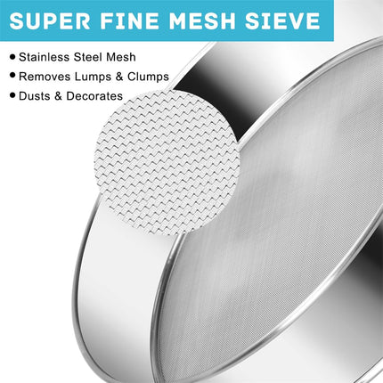 Flour Sieve Fine Mesh Stainless Steel Round Sifter 6 Inch 60 Mesh Sieves Strainer for Baking Straining Powdering.