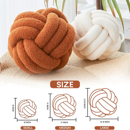 Decorative Throw Knot Pillow Ball for Home Chair Sofa Couch Bed Aesthetic Round Decor Pillows Lambswool Knotted Pillow Cushion (Ivory White, 11 inches).