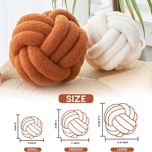 Decorative Throw Knot Pillow Ball for Home Chair Sofa Couch Bed Aesthetic Round Decor Pillows Lambswool Knotted Pillow Cushion (Ivory White, 11 inches).