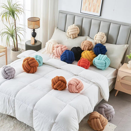 Decorative Throw Knot Pillow Ball for Home Chair Sofa Couch Bed Aesthetic Round Decor Pillows Lambswool Knotted Pillow Cushion (Ivory White, 11 inches).