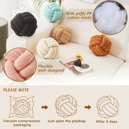 Decorative Throw Knot Pillow Ball for Home Chair Sofa Couch Bed Aesthetic Round Decor Pillows Lambswool Knotted Pillow Cushion (Ivory White, 11 inches).