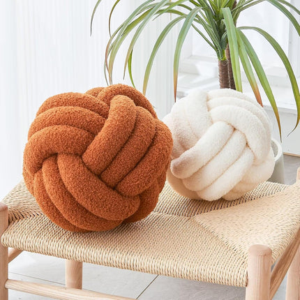 Decorative Throw Knot Pillow Ball for Home Chair Sofa Couch Bed Aesthetic Round Decor Pillows Lambswool Knotted Pillow Cushion (Ivory White, 11 inches).