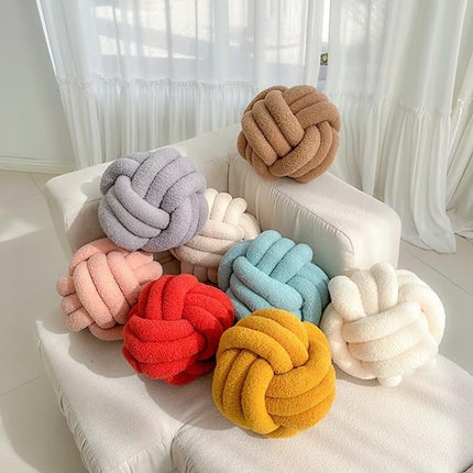 Decorative Throw Knot Pillow Ball for Home Chair Sofa Couch Bed Aesthetic Round Decor Pillows Lambswool Knotted Pillow Cushion (Ivory White, 11 inches).