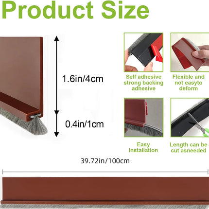 2 PCS Door Brush Bottom, Draft Stopper with Brush for Exterior Door, Bottom Seal Strip for Protection Against Bug, Dust, 2" W x 39" L, Brown.
