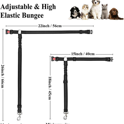 Dog Seat Belts for Car, 2 Pcs Dog Tether with Elastic Bungee Buffer, Adjustable Dog Car Seatbelts and Strong Leash Leads Accessories for Dogs Cats Pets, Black.