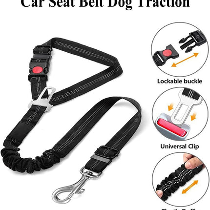 Dog Seat Belts for Car, 2 Pcs Dog Tether with Elastic Bungee Buffer, Adjustable Dog Car Seatbelts and Strong Leash Leads Accessories for Dogs Cats Pets, Black.