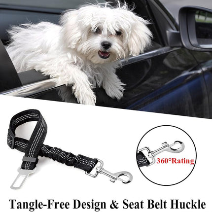 Dog Seat Belts for Car, 2 Pcs Dog Tether with Elastic Bungee Buffer, Adjustable Dog Car Seatbelts and Strong Leash Leads Accessories for Dogs Cats Pets, Black.
