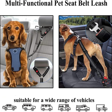 Dog Seat Belts for Car, 2 Pcs Dog Tether with Elastic Bungee Buffer, Adjustable Dog Car Seatbelts and Strong Leash Leads Accessories for Dogs Cats Pets, Black.